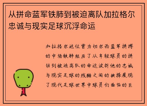 从拼命蓝军铁肺到被迫离队加拉格尔忠诚与现实足球沉浮命运